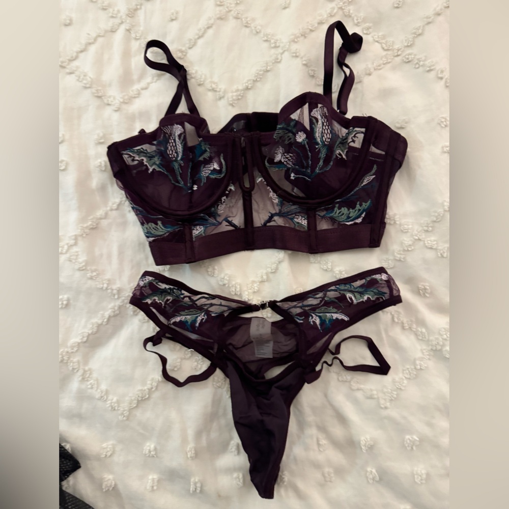 Thistle and Spire Purple Embroidered Bra Set
